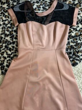 Sweet Storm Blush Pink Mini Dress with Sheer Black Yoke